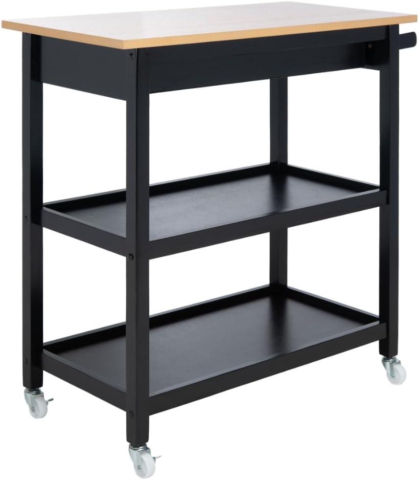 image:imageSAFAVIEH Home Collection Cohyn NaturalWhite 1Drawer 2Shelf Storage Dining Room Trolley Kitchen Cart with Wheels KCH1401BNaturalBlack