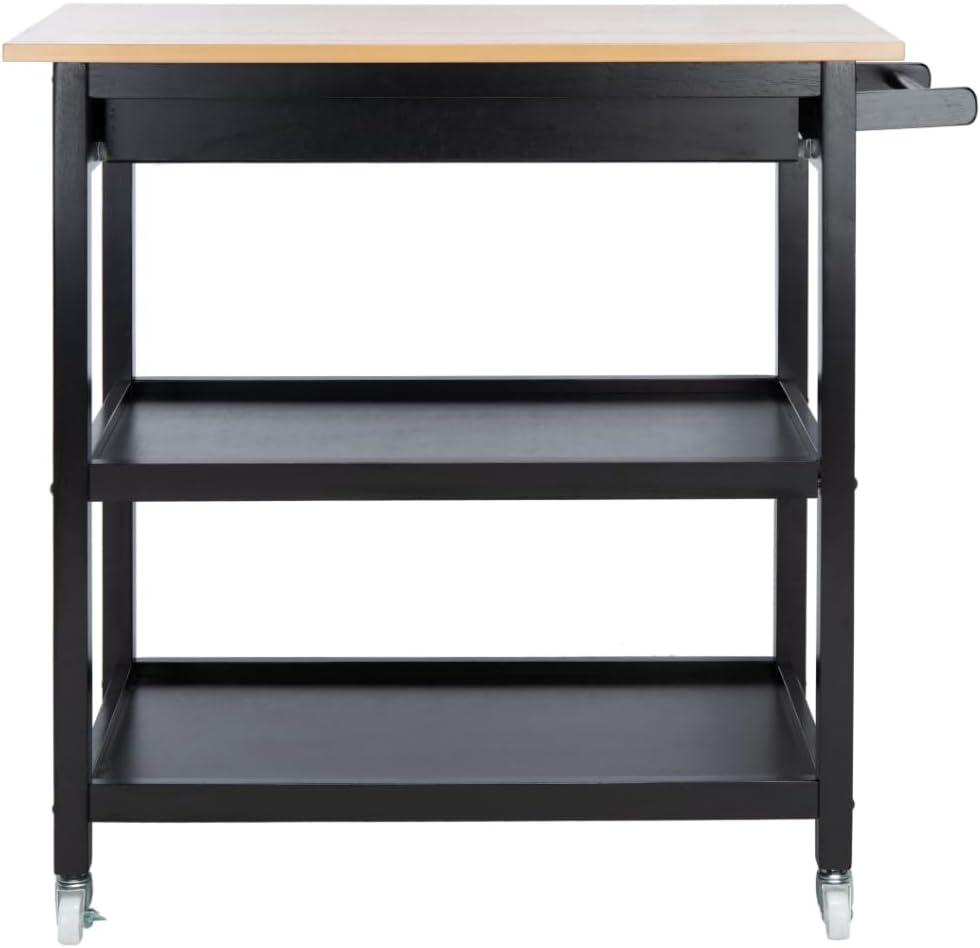 image:imageSAFAVIEH Home Collection Cohyn NaturalWhite 1Drawer 2Shelf Storage Dining Room Trolley Kitchen Cart with Wheels KCH1401BNaturalBlack