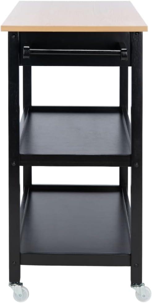 image:imageSAFAVIEH Home Collection Cohyn NaturalWhite 1Drawer 2Shelf Storage Dining Room Trolley Kitchen Cart with Wheels KCH1401BNaturalBlack