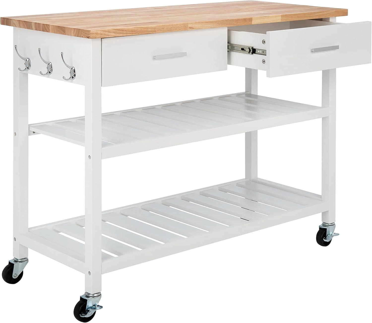 image:imageSAFAVIEH Home Collection Kiko WhiteNatural 2Drawer 2Shelf Trolley Kitchen Cart with Wheels