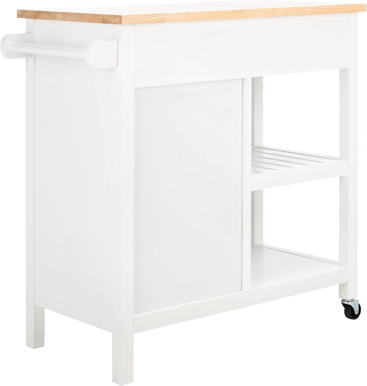 image:imageSAFAVIEH Home Collection Locklyn WhiteNatural 2Drawer Storage Trolley Kitchen Cart with WheelsWhiteNatural