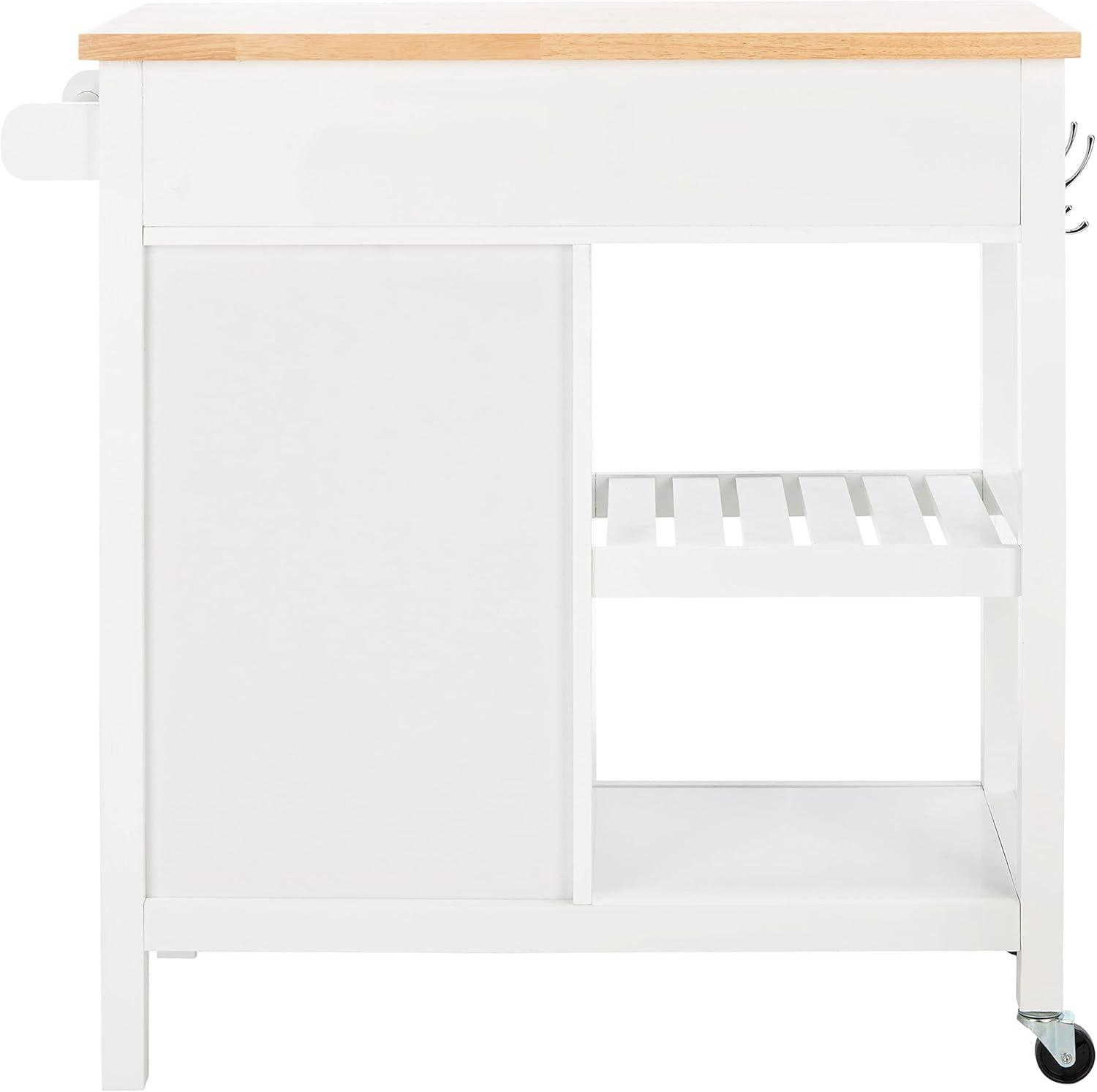 image:imageSAFAVIEH Home Collection Locklyn WhiteNatural 2Drawer Storage Trolley Kitchen Cart with WheelsWhiteNatural