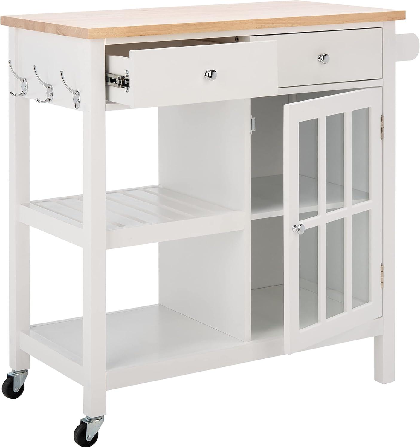 image:imageSAFAVIEH Home Collection Locklyn WhiteNatural 2Drawer Storage Trolley Kitchen Cart with WheelsWhiteNatural