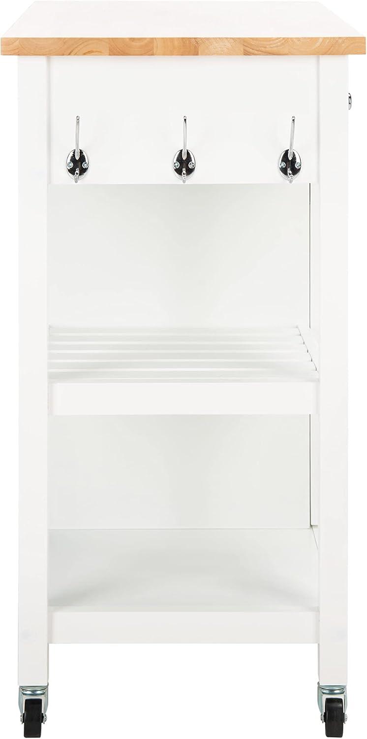 image:imageSAFAVIEH Home Collection Locklyn WhiteNatural 2Drawer Storage Trolley Kitchen Cart with WheelsWhiteNatural