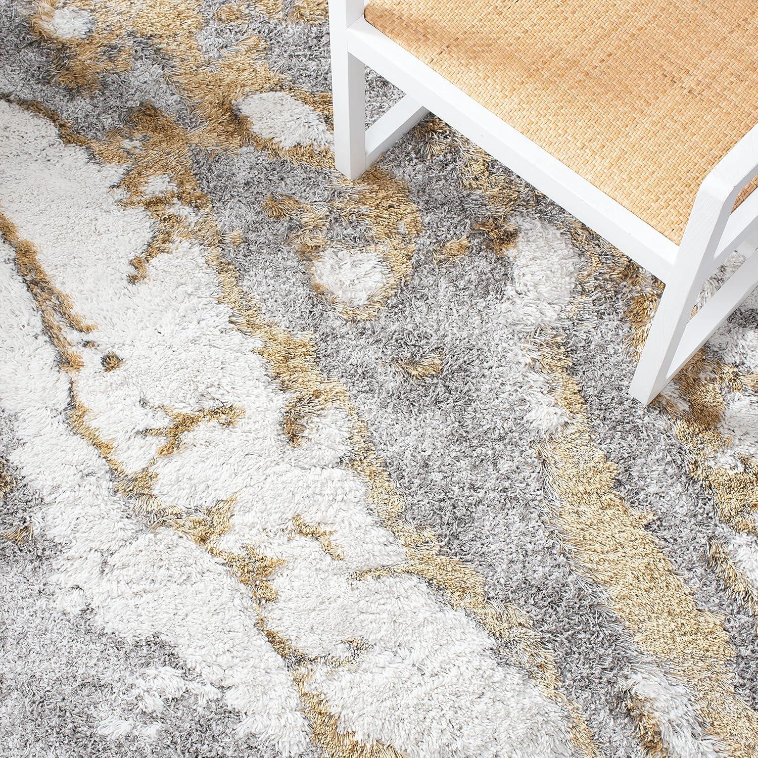 image:imageSAFAVIEH Horizon Shag Collection Area Rug 6 x 9 Grey amp Blue Modern Abstract Design NonShedding amp Easy Care 2inch Thick Ideal for High Traffic Areas in Living Room Bedroom HZN890GGreyGold
