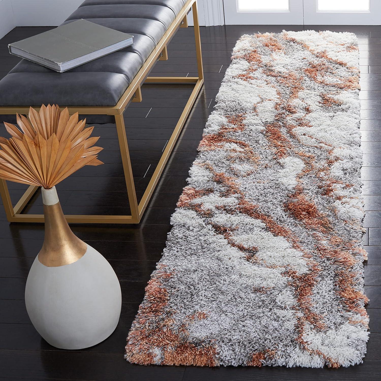image:imageSAFAVIEH Horizon Shag Collection Area Rug 6 x 9 Grey amp Blue Modern Abstract Design NonShedding amp Easy Care 2inch Thick Ideal for High Traffic Areas in Living Room Bedroom HZN890GGreyRust