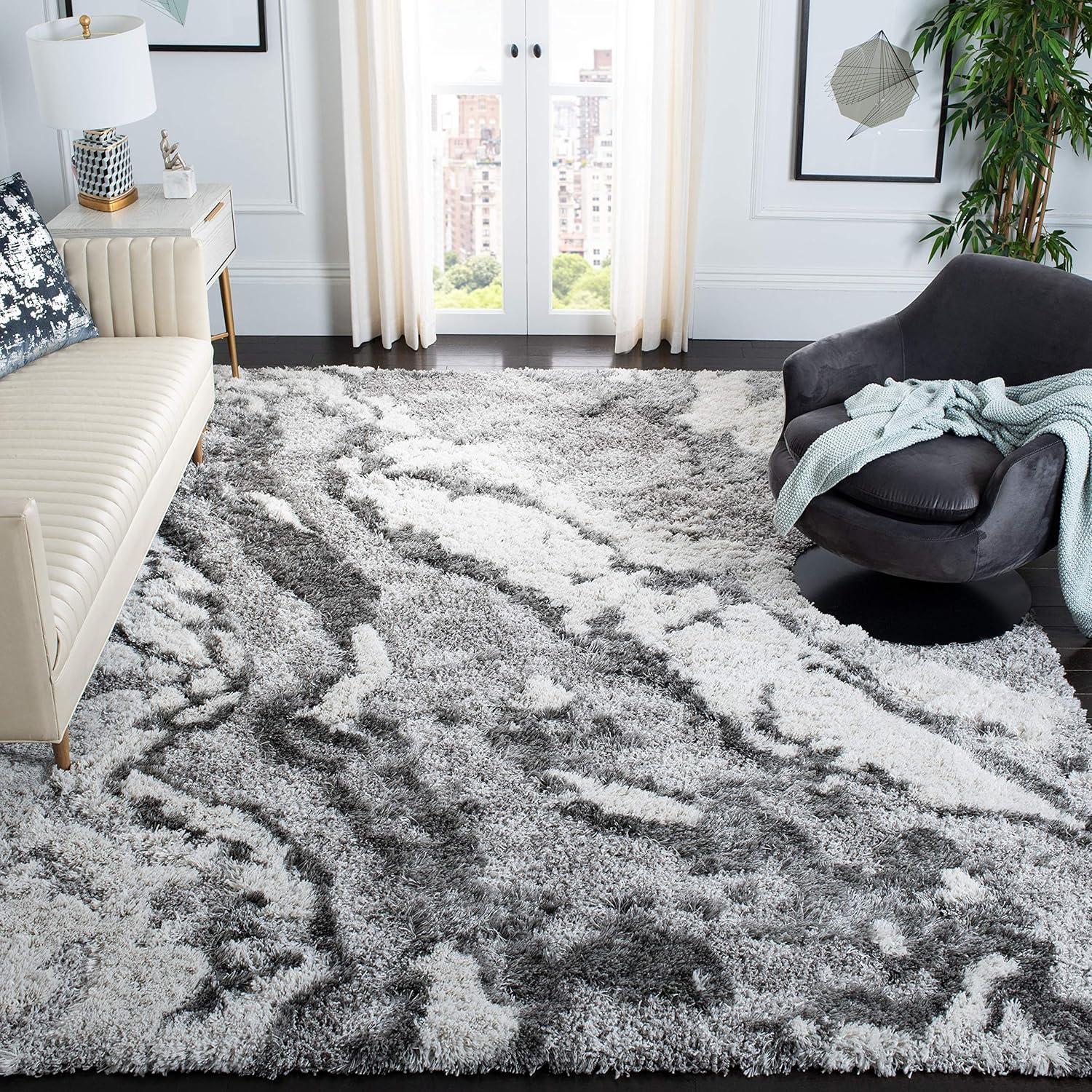 image:imageSAFAVIEH Horizon Shag Collection Area Rug 6 x 9 Grey amp Blue Modern Abstract Design NonShedding amp Easy Care 2inch Thick Ideal for High Traffic Areas in Living Room Bedroom HZN890GGreyIvory