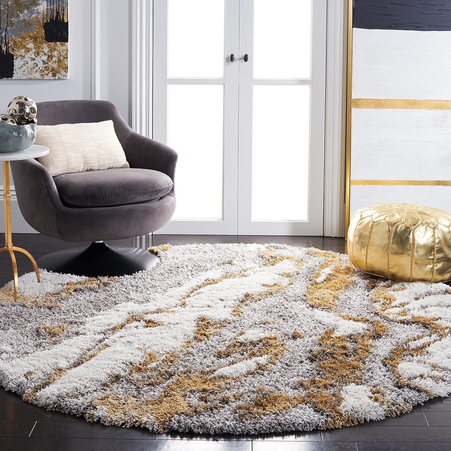 image:imageSAFAVIEH Horizon Shag Collection Area Rug 6 x 9 Grey amp Blue Modern Abstract Design NonShedding amp Easy Care 2inch Thick Ideal for High Traffic Areas in Living Room Bedroom HZN890GGreyGold