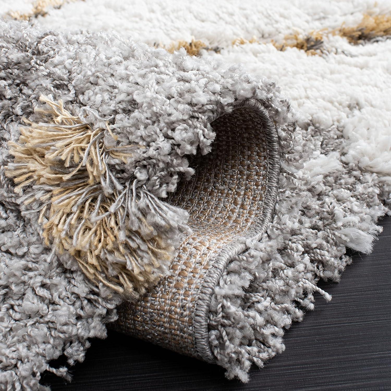 image:imageSAFAVIEH Horizon Shag Collection Area Rug 6 x 9 Grey amp Blue Modern Abstract Design NonShedding amp Easy Care 2inch Thick Ideal for High Traffic Areas in Living Room Bedroom HZN890GGreyGold