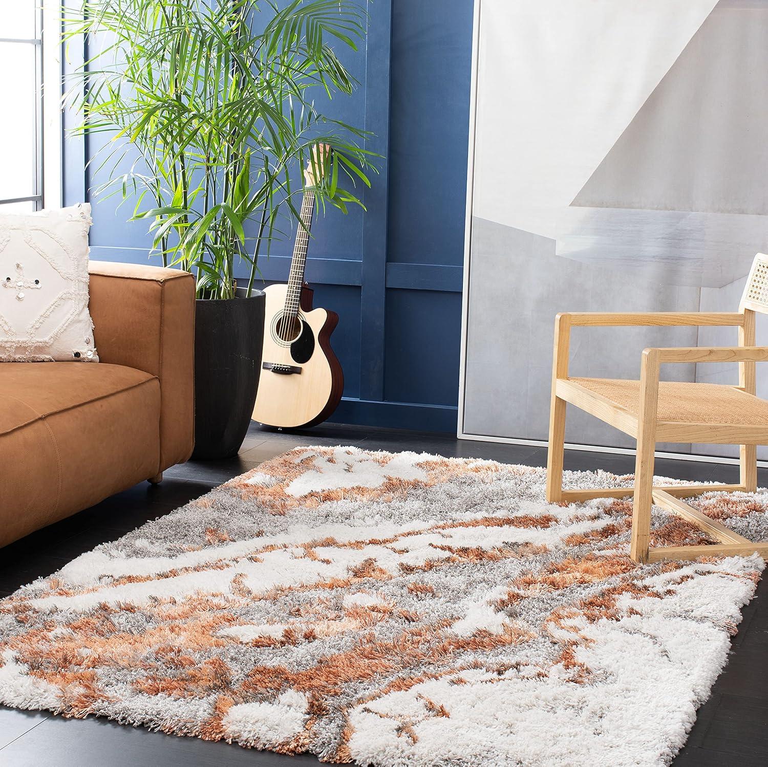 image:imageSAFAVIEH Horizon Shag Collection Area Rug 6 x 9 Grey amp Blue Modern Abstract Design NonShedding amp Easy Care 2inch Thick Ideal for High Traffic Areas in Living Room Bedroom HZN890GGreyRust