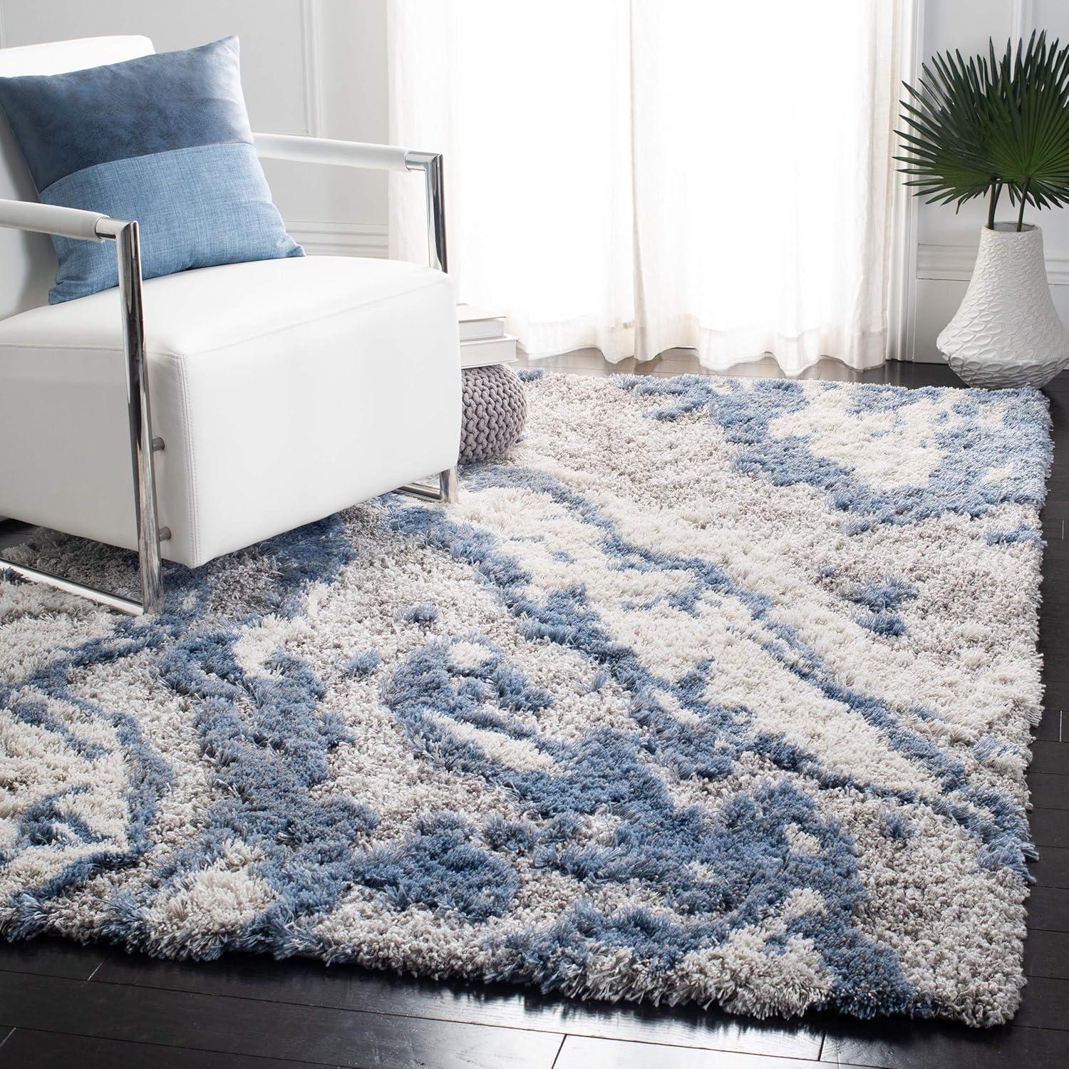 image:imageSAFAVIEH Horizon Shag Collection Area Rug 6 x 9 Grey amp Blue Modern Abstract Design NonShedding amp Easy Care 2inch Thick Ideal for High Traffic Areas in Living Room Bedroom HZN890GGreyBlue