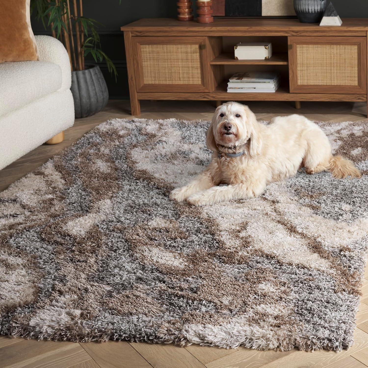 image:imageSAFAVIEH Horizon Shag Collection Area Rug 6 x 9 Grey amp Blue Modern Abstract Design NonShedding amp Easy Care 2inch Thick Ideal for High Traffic Areas in Living Room Bedroom HZN890GTaupeBlue