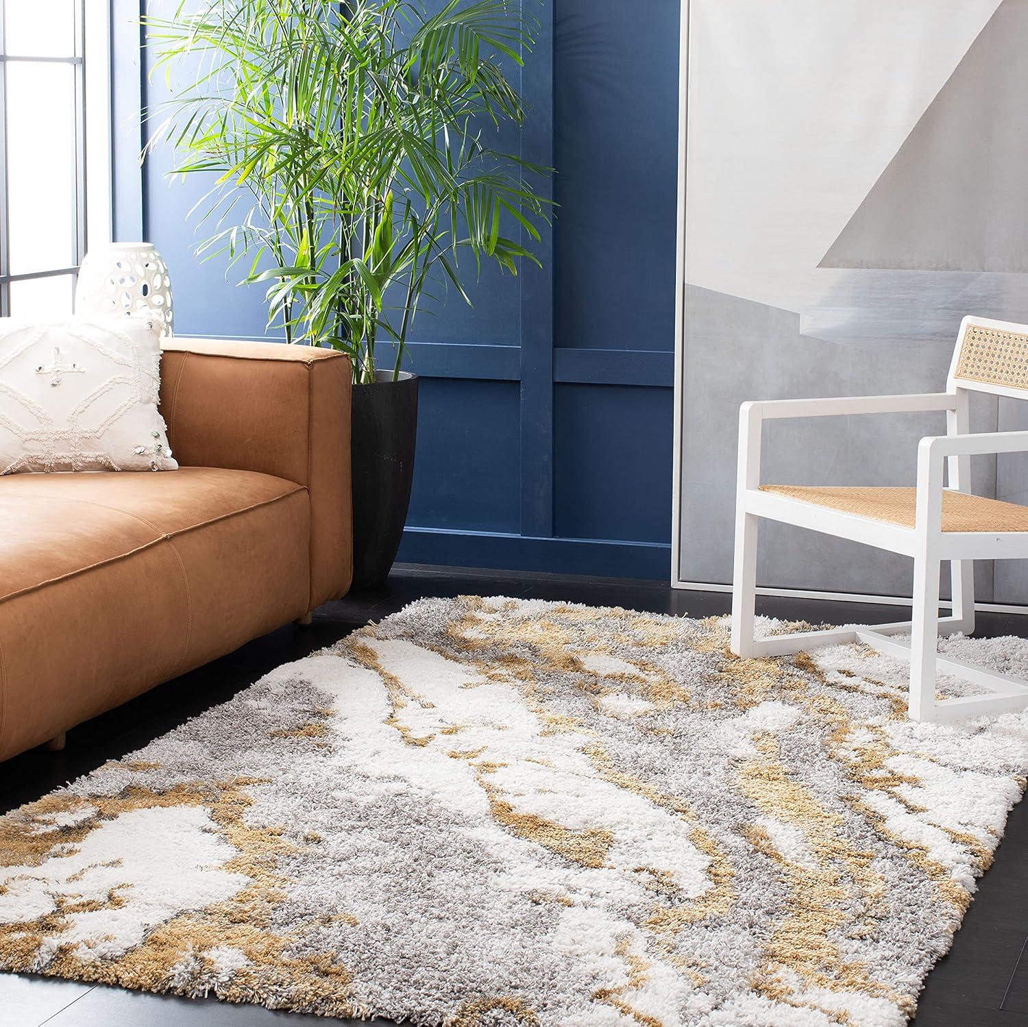 image:imageSAFAVIEH Horizon Shag Collection Area Rug 6 x 9 Grey amp Blue Modern Abstract Design NonShedding amp Easy Care 2inch Thick Ideal for High Traffic Areas in Living Room Bedroom HZN890GGreyGold