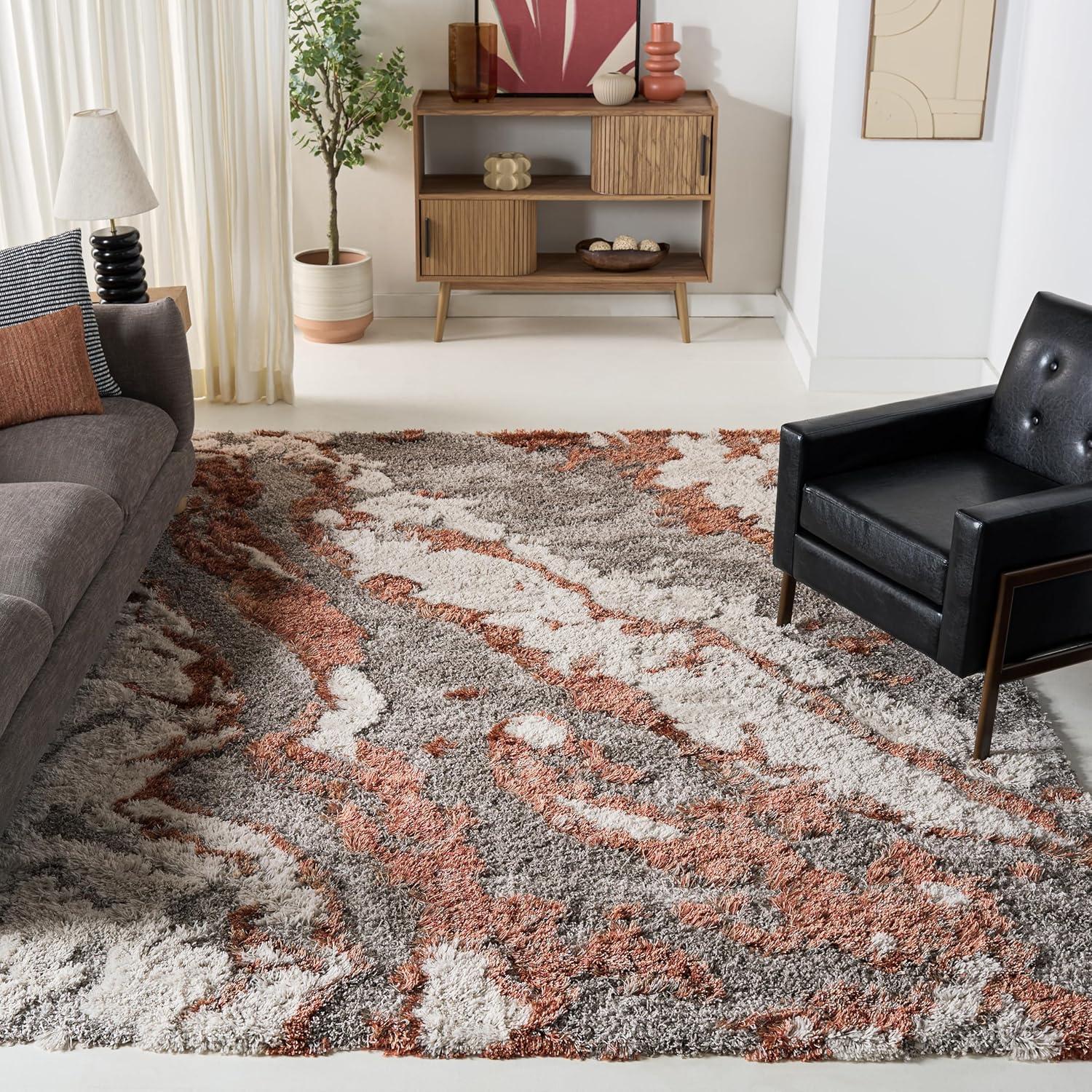 image:imageSAFAVIEH Horizon Shag Collection Area Rug 6 x 9 Grey amp Blue Modern Abstract Design NonShedding amp Easy Care 2inch Thick Ideal for High Traffic Areas in Living Room Bedroom HZN890GGreyRust