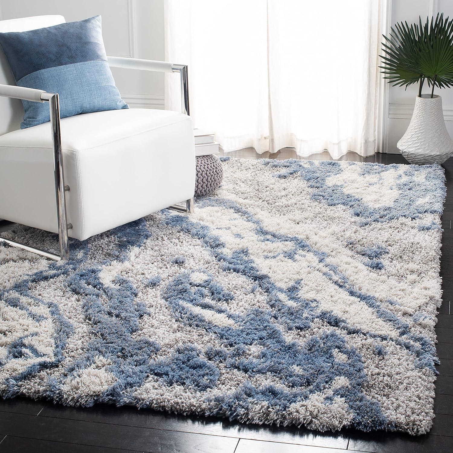 image:imageSAFAVIEH Horizon Shag Collection Area Rug 6 x 9 Grey amp Blue Modern Abstract Design NonShedding amp Easy Care 2inch Thick Ideal for High Traffic Areas in Living Room Bedroom HZN890GGreyBlue