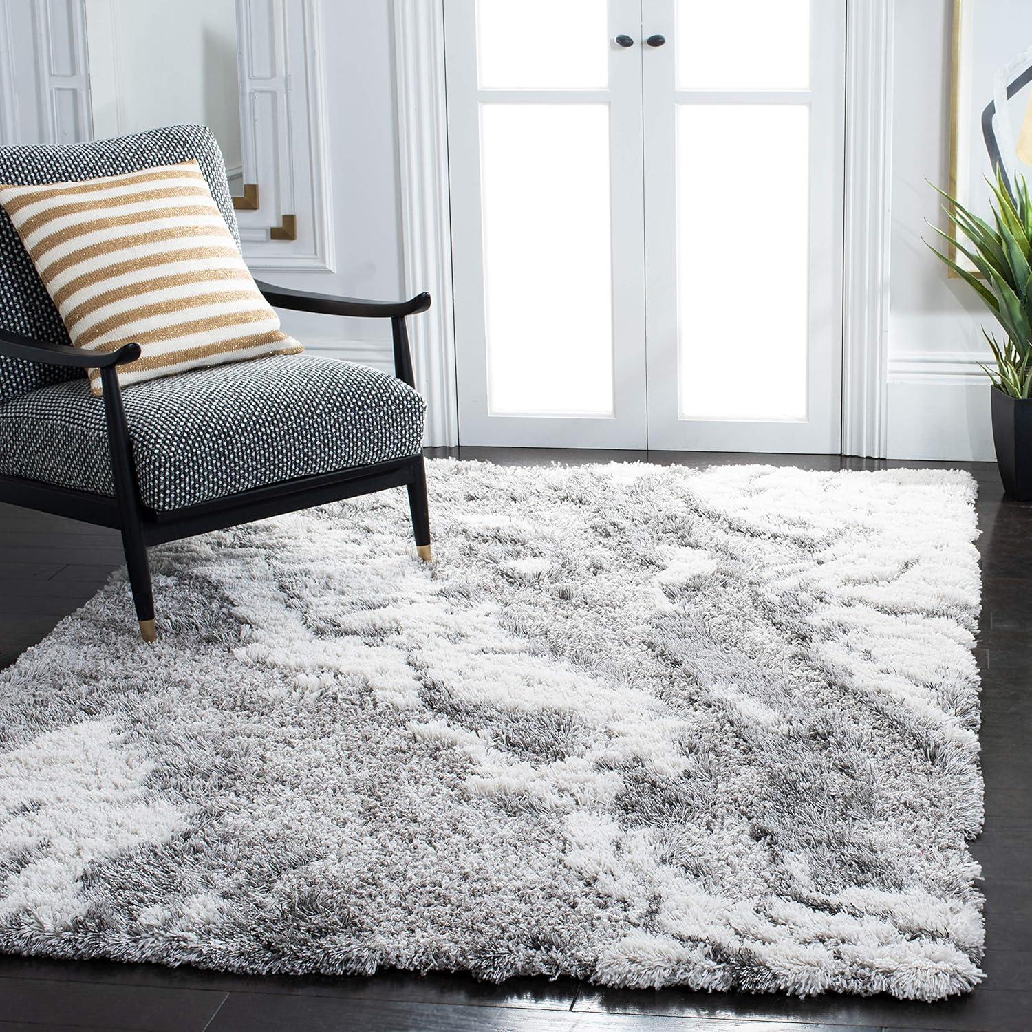 image:imageSAFAVIEH Horizon Shag Collection Area Rug 6 x 9 Grey amp Blue Modern Abstract Design NonShedding amp Easy Care 2inch Thick Ideal for High Traffic Areas in Living Room Bedroom HZN890GGreyIvory