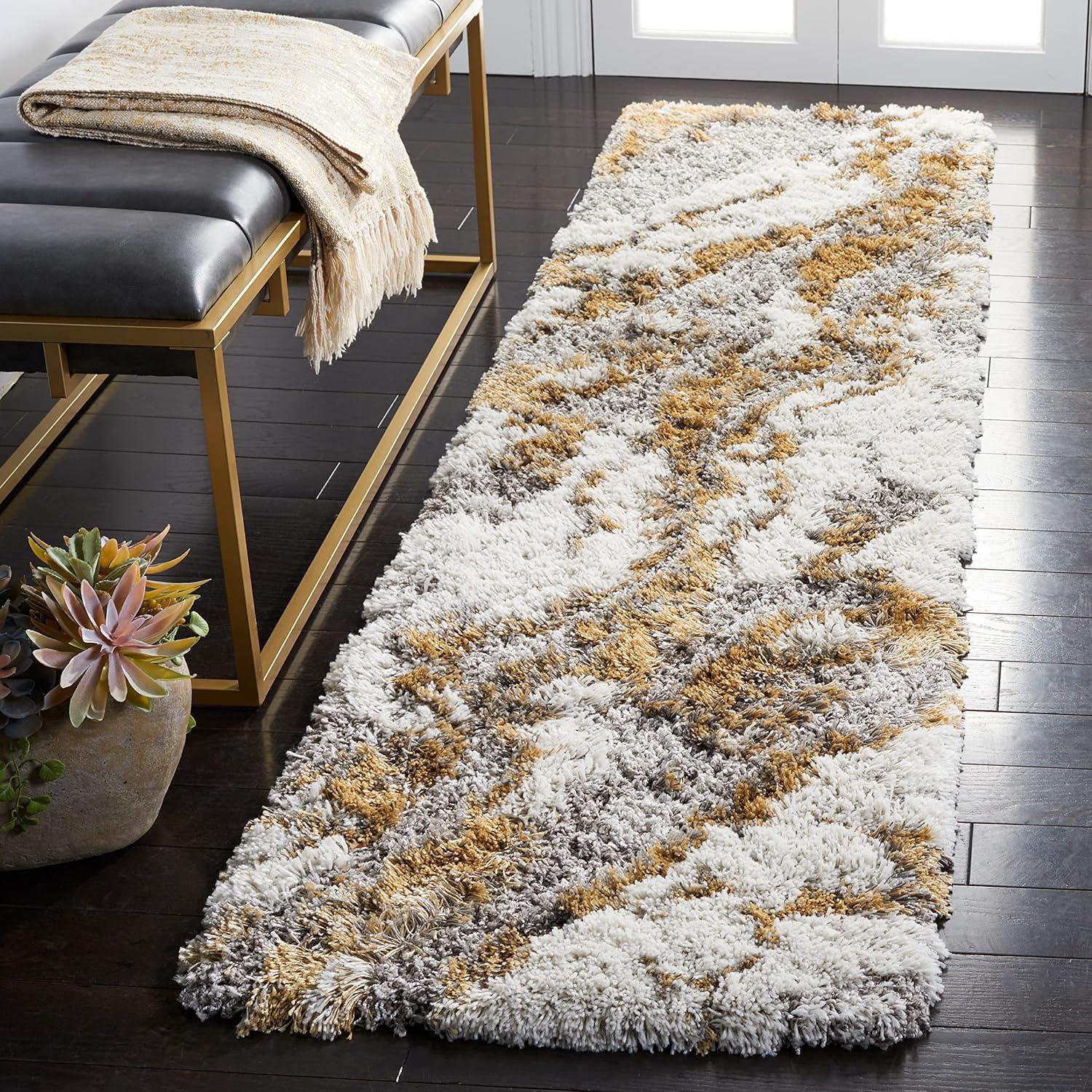 image:imageSAFAVIEH Horizon Shag Collection Area Rug 6 x 9 Grey amp Blue Modern Abstract Design NonShedding amp Easy Care 2inch Thick Ideal for High Traffic Areas in Living Room Bedroom HZN890GGreyGold