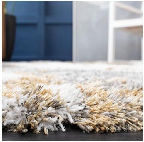 image:imageSAFAVIEH Horizon Shag Collection Area Rug 6 x 9 Grey amp Blue Modern Abstract Design NonShedding amp Easy Care 2inch Thick Ideal for High Traffic Areas in Living Room Bedroom HZN890GGreyGold