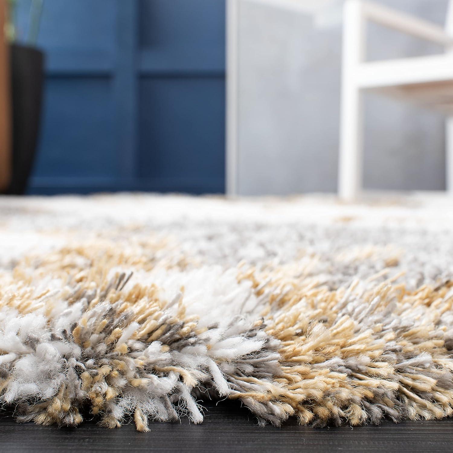 image:imageSAFAVIEH Horizon Shag Collection Area Rug 6 x 9 Grey amp Blue Modern Abstract Design NonShedding amp Easy Care 2inch Thick Ideal for High Traffic Areas in Living Room Bedroom HZN890GGreyGold