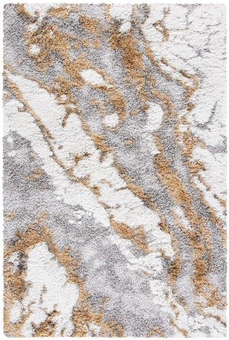 image:imageSAFAVIEH Horizon Shag Collection Area Rug 6 x 9 Grey amp Blue Modern Abstract Design NonShedding amp Easy Care 2inch Thick Ideal for High Traffic Areas in Living Room Bedroom HZN890GGreyGold