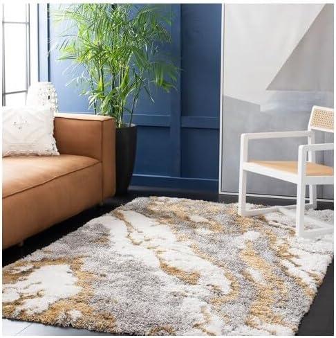 image:imageSAFAVIEH Horizon Shag Collection Area Rug 6 x 9 Grey amp Blue Modern Abstract Design NonShedding amp Easy Care 2inch Thick Ideal for High Traffic Areas in Living Room Bedroom HZN890GGreyGold