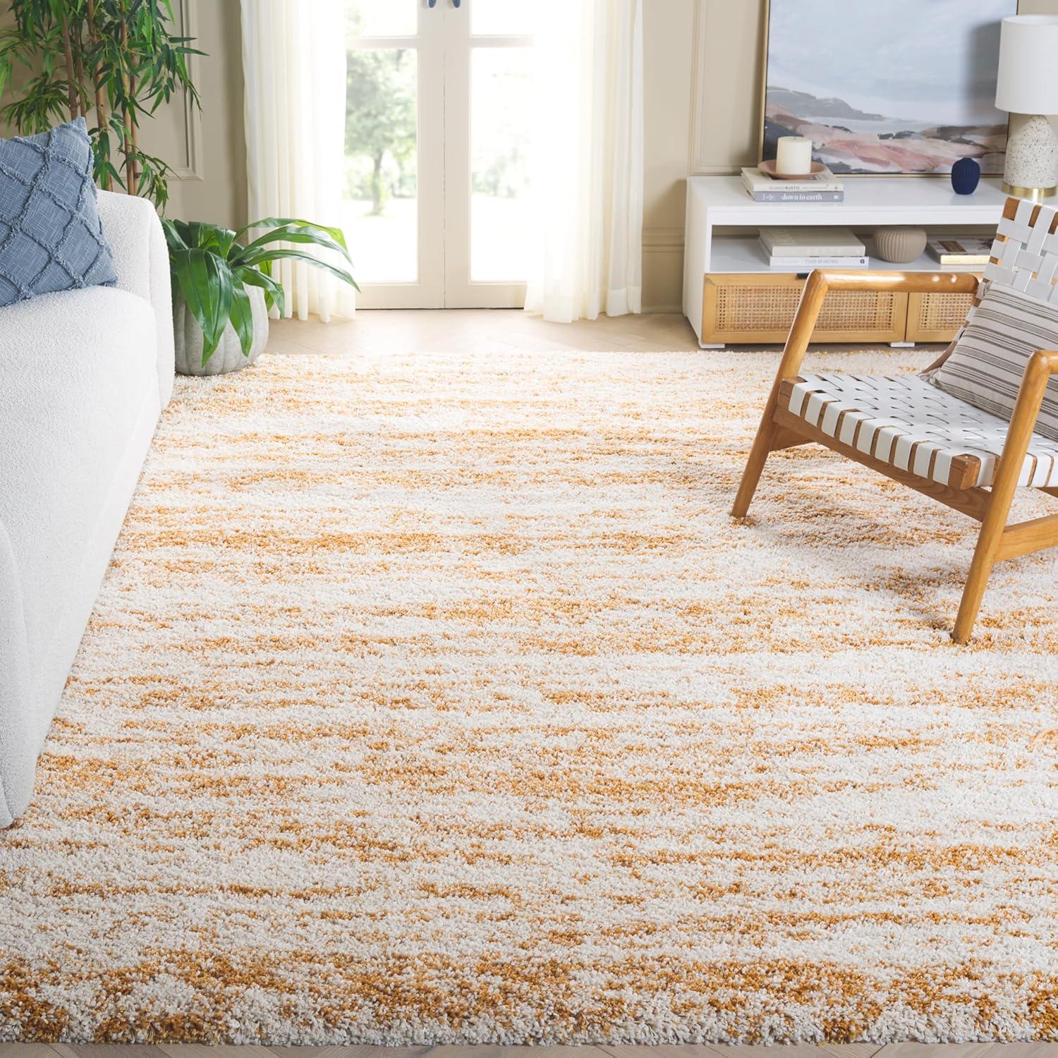 image:imageSAFAVIEH Hudson Shag Collection Area Rug 6 x 9 Ivory amp Beige Modern Design NonShedding amp Easy Care 2inch Thick Ideal for High Traffic Areas in Living Room Bedroom SGH206BIvoryGold