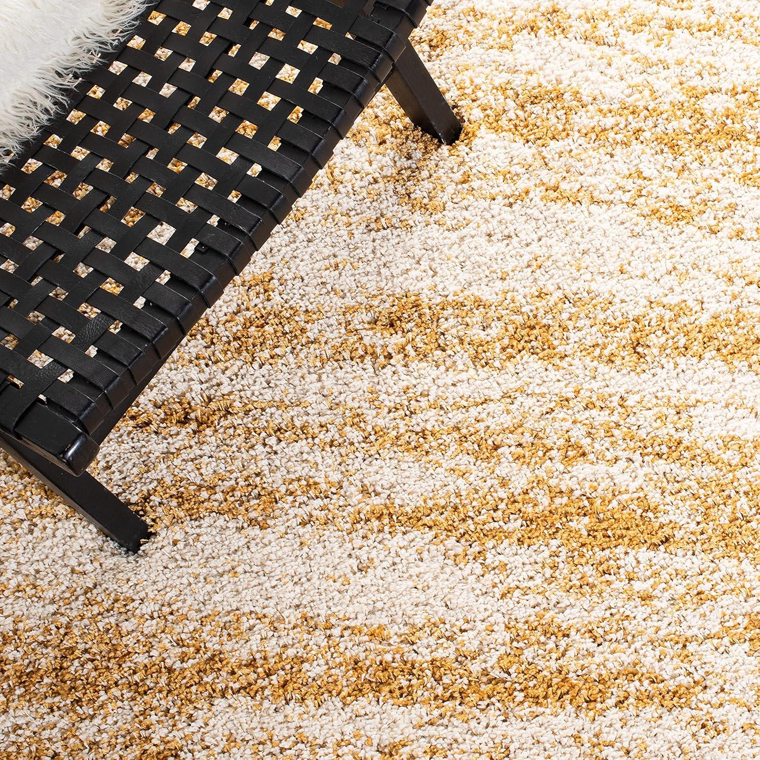 image:imageSAFAVIEH Hudson Shag Collection Area Rug 6 x 9 Ivory amp Beige Modern Design NonShedding amp Easy Care 2inch Thick Ideal for High Traffic Areas in Living Room Bedroom SGH206BIvoryGold