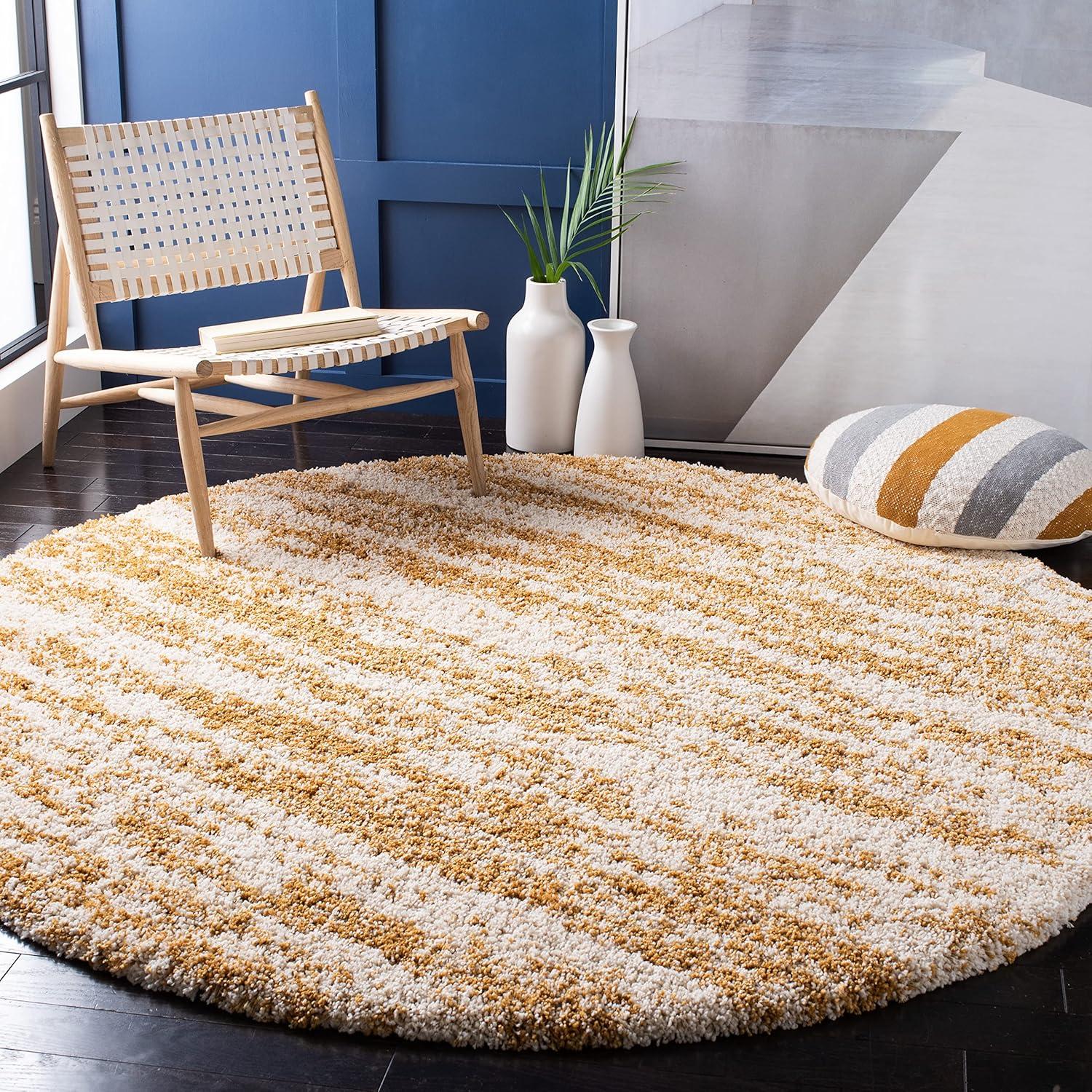 image:imageSAFAVIEH Hudson Shag Collection Area Rug 6 x 9 Ivory amp Beige Modern Design NonShedding amp Easy Care 2inch Thick Ideal for High Traffic Areas in Living Room Bedroom SGH206BIvoryGold