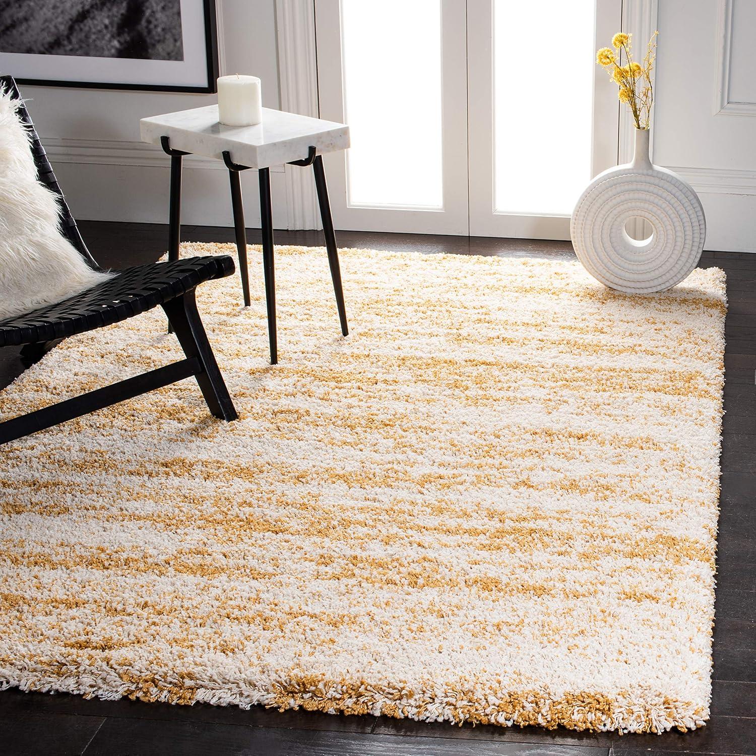 image:imageSAFAVIEH Hudson Shag Collection Area Rug 6 x 9 Ivory amp Beige Modern Design NonShedding amp Easy Care 2inch Thick Ideal for High Traffic Areas in Living Room Bedroom SGH206BIvoryGold