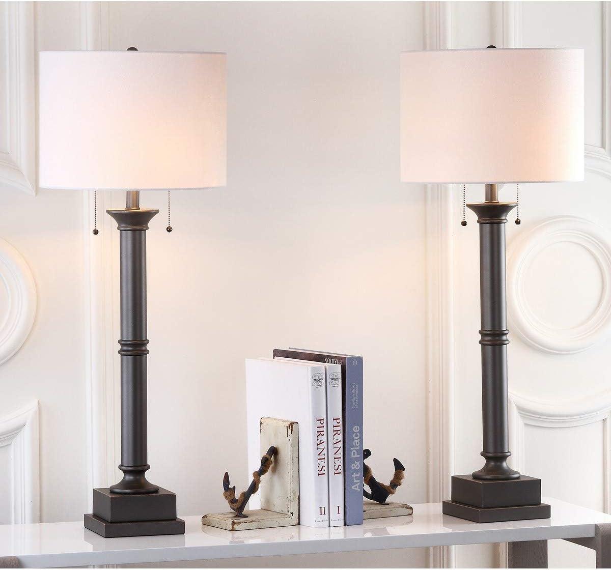 image:imageSAFAVIEH Lighting Collection Estilo Column Farmhouse Pull Chain Dark Grey 36inch Bedroom Living Room Home Office Desk Nightstand Table Lamp Set of 2 LED Bulbs Included