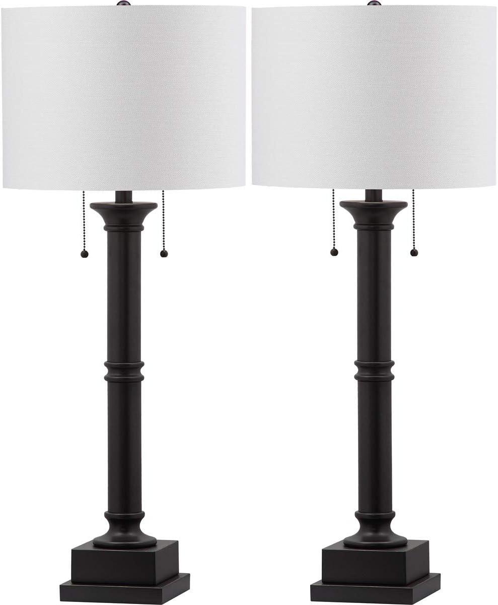 image:imageSAFAVIEH Lighting Collection Estilo Column Farmhouse Pull Chain Dark Grey 36inch Bedroom Living Room Home Office Desk Nightstand Table Lamp Set of 2 LED Bulbs Included