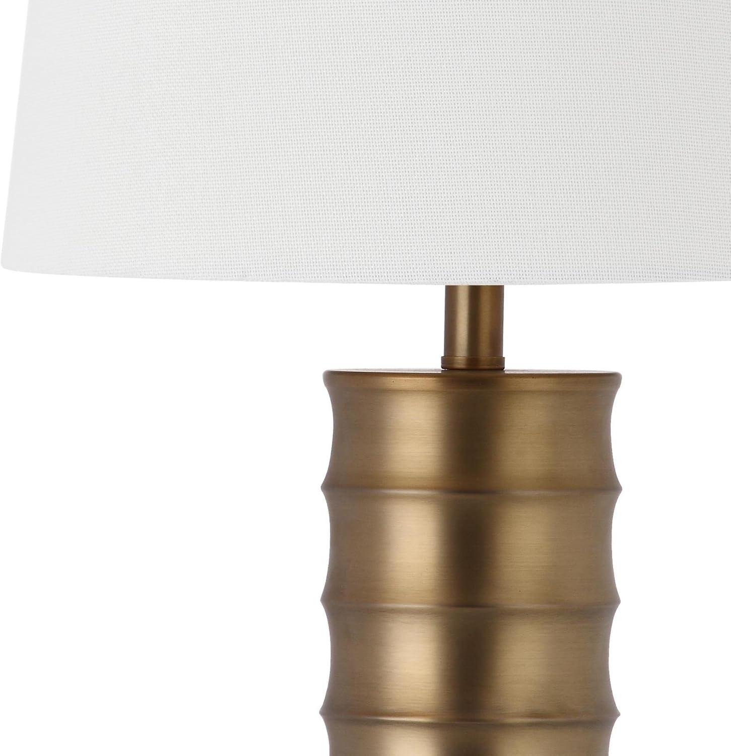 image:imageSAFAVIEH Lighting Collection Linus Farmhouse Brass Column Gold 29inch Bedroom Living Room Home Office Desk Nightstand Table Lamp Set of 2 LED Bulbs Included