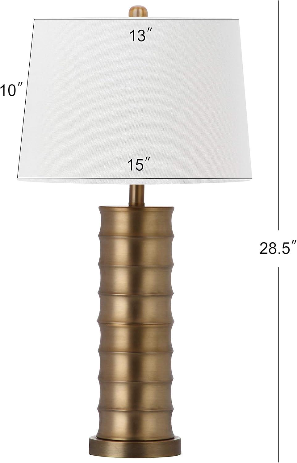 image:imageSAFAVIEH Lighting Collection Linus Farmhouse Brass Column Gold 29inch Bedroom Living Room Home Office Desk Nightstand Table Lamp Set of 2 LED Bulbs Included