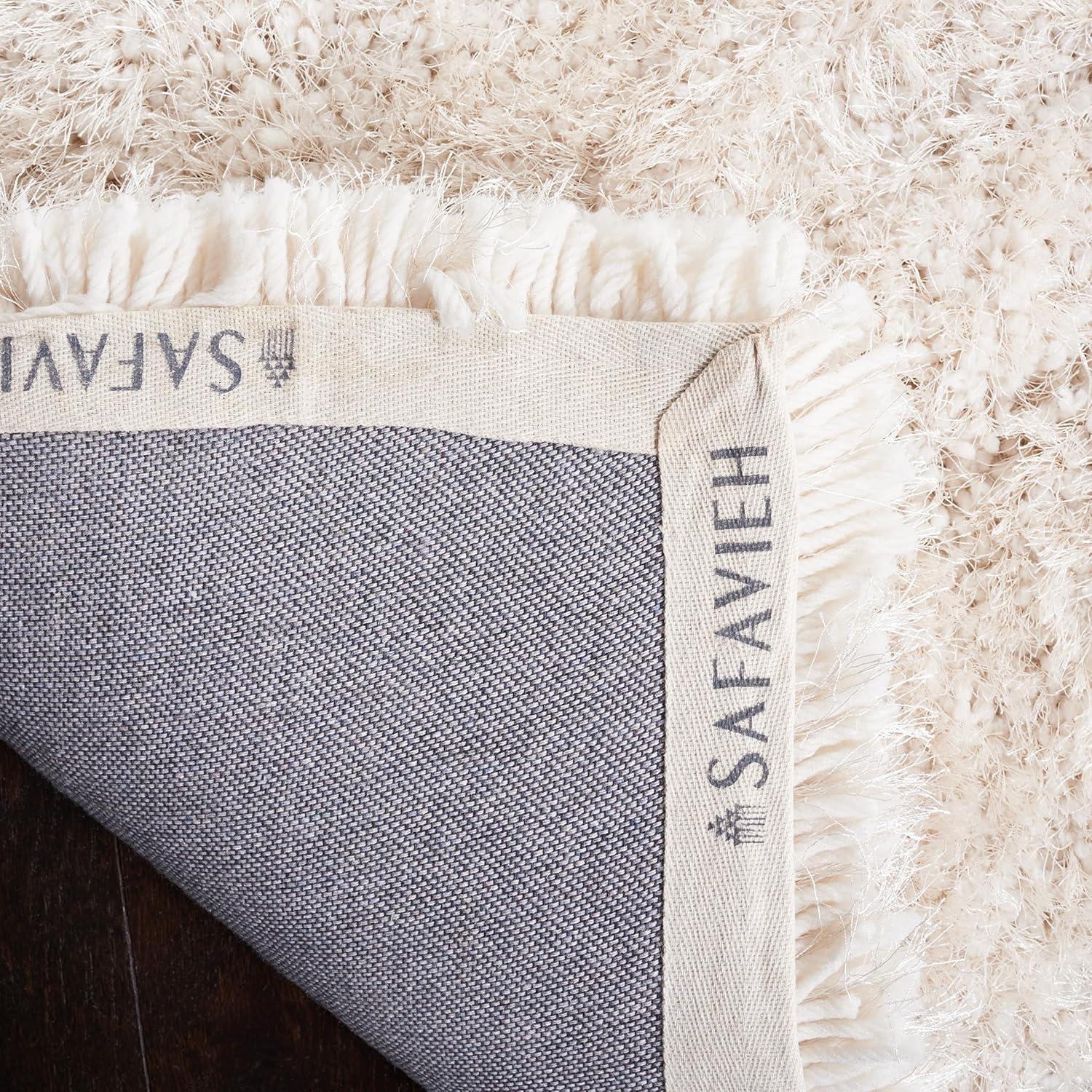 image:imageSAFAVIEH Luxe Shag Collection Area Rug 5 x 8 Ivory Handmade Glam 32inch Thick Ideal for High Traffic Areas in Living Room Bedroom SGX160ABone