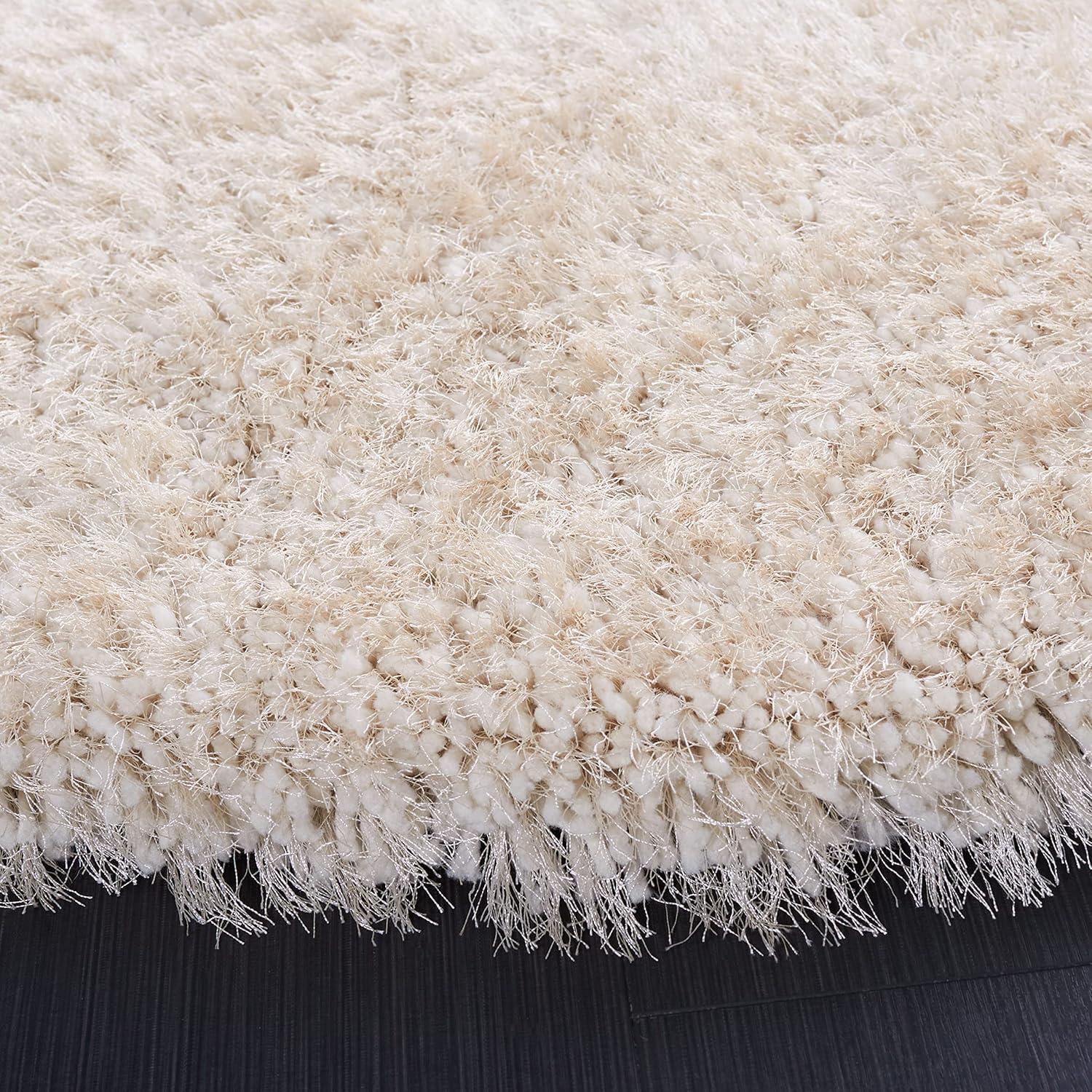 image:imageSAFAVIEH Luxe Shag Collection Area Rug 5 x 8 Ivory Handmade Glam 32inch Thick Ideal for High Traffic Areas in Living Room Bedroom SGX160ABone