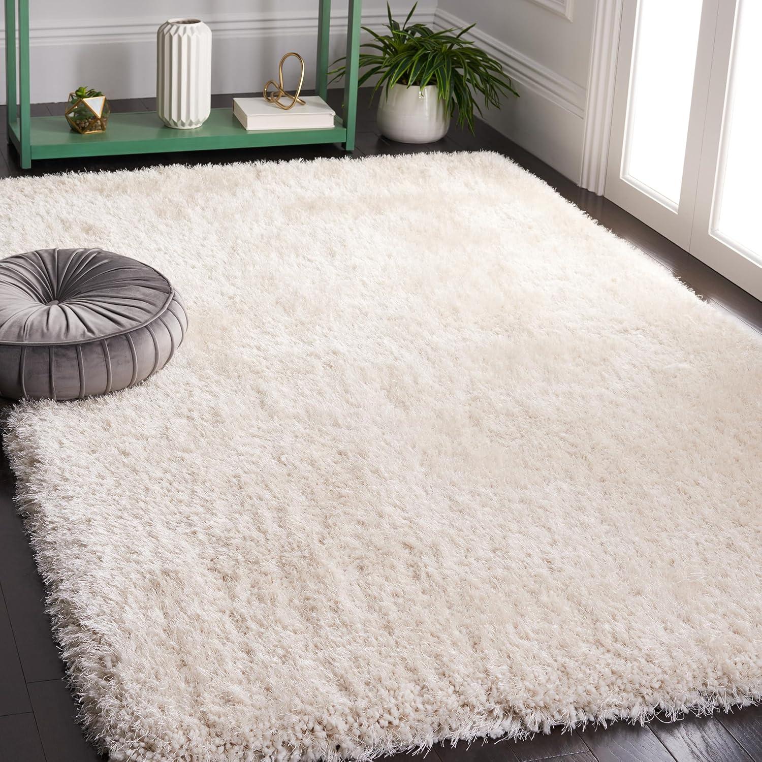 image:imageSAFAVIEH Luxe Shag Collection Area Rug 5 x 8 Ivory Handmade Glam 32inch Thick Ideal for High Traffic Areas in Living Room Bedroom SGX160ABone