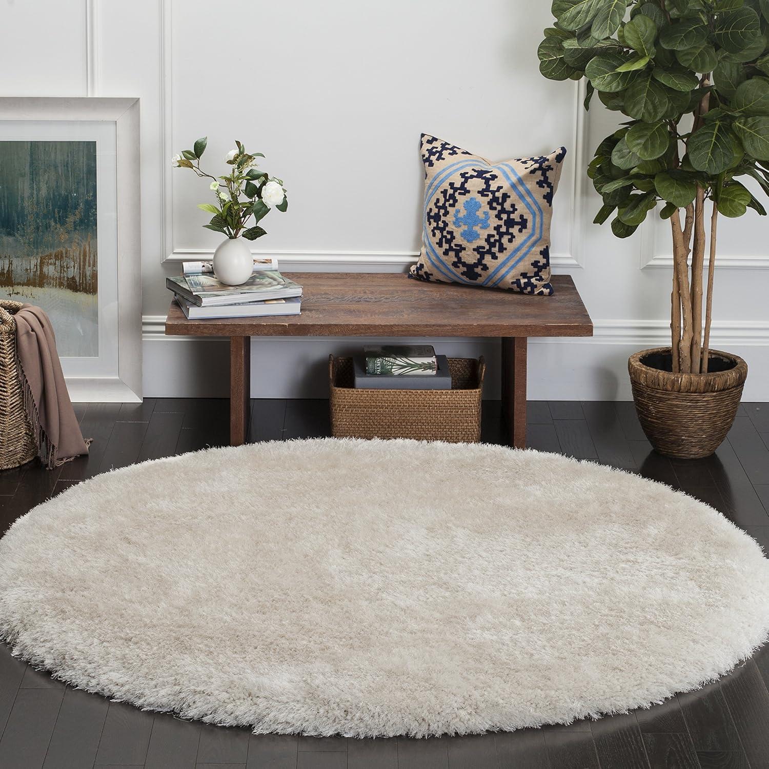 image:imageSAFAVIEH Luxe Shag Collection Area Rug 5 x 8 Ivory Handmade Glam 32inch Thick Ideal for High Traffic Areas in Living Room Bedroom SGX160ABone
