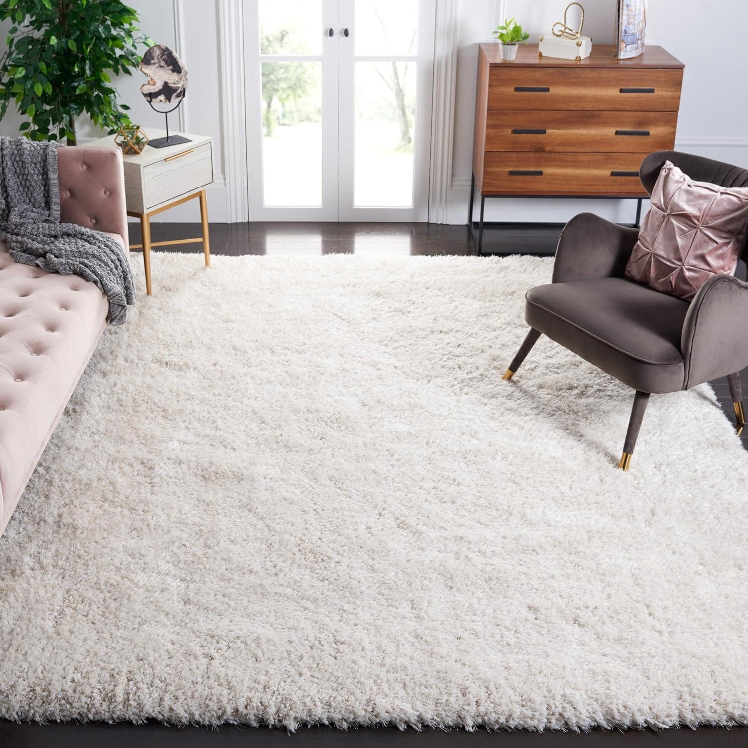 image:imageSAFAVIEH Luxe Shag Collection Area Rug 5 x 8 Ivory Handmade Glam 32inch Thick Ideal for High Traffic Areas in Living Room Bedroom SGX160ABone