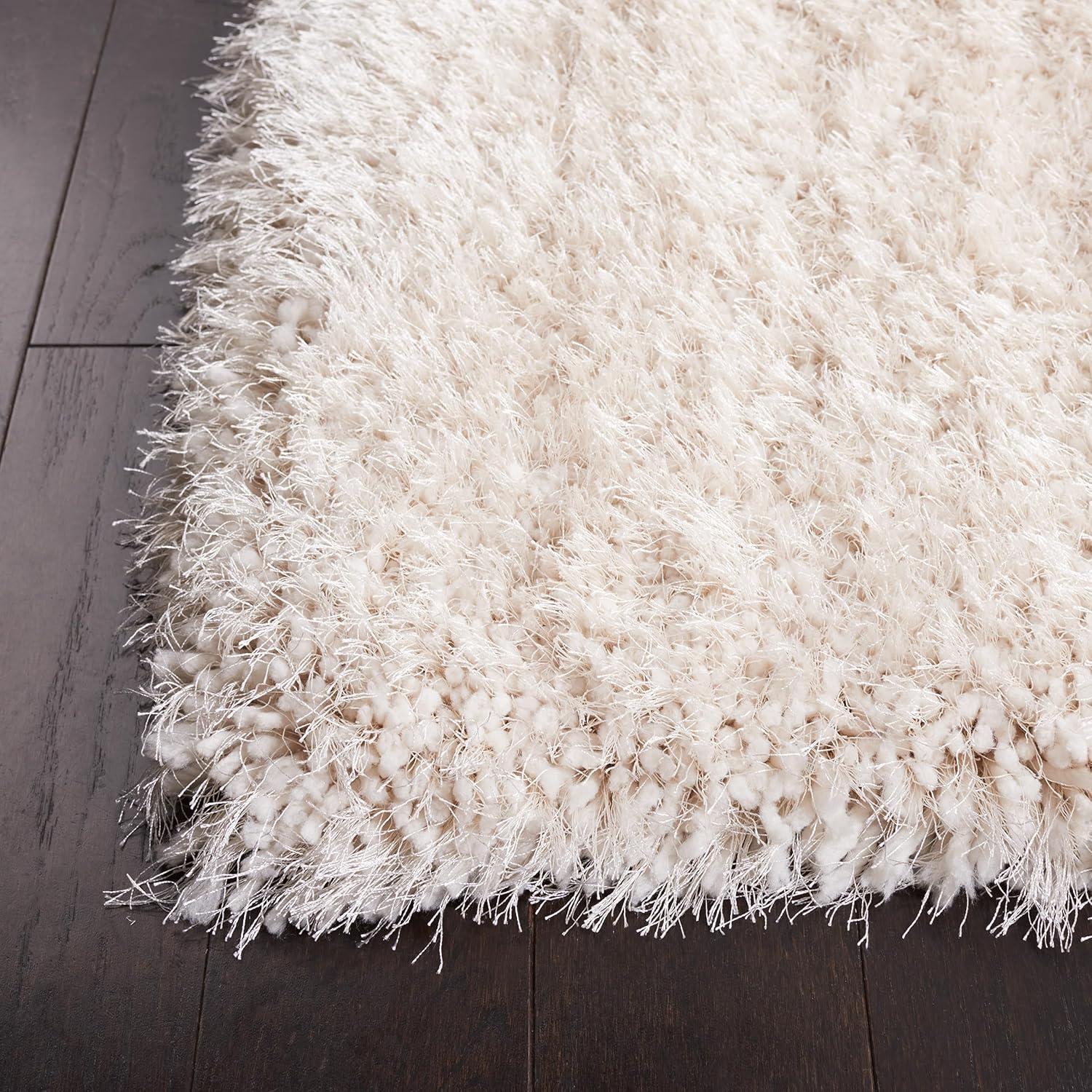 image:imageSAFAVIEH Luxe Shag Collection Area Rug 5 x 8 Ivory Handmade Glam 32inch Thick Ideal for High Traffic Areas in Living Room Bedroom SGX160ABone