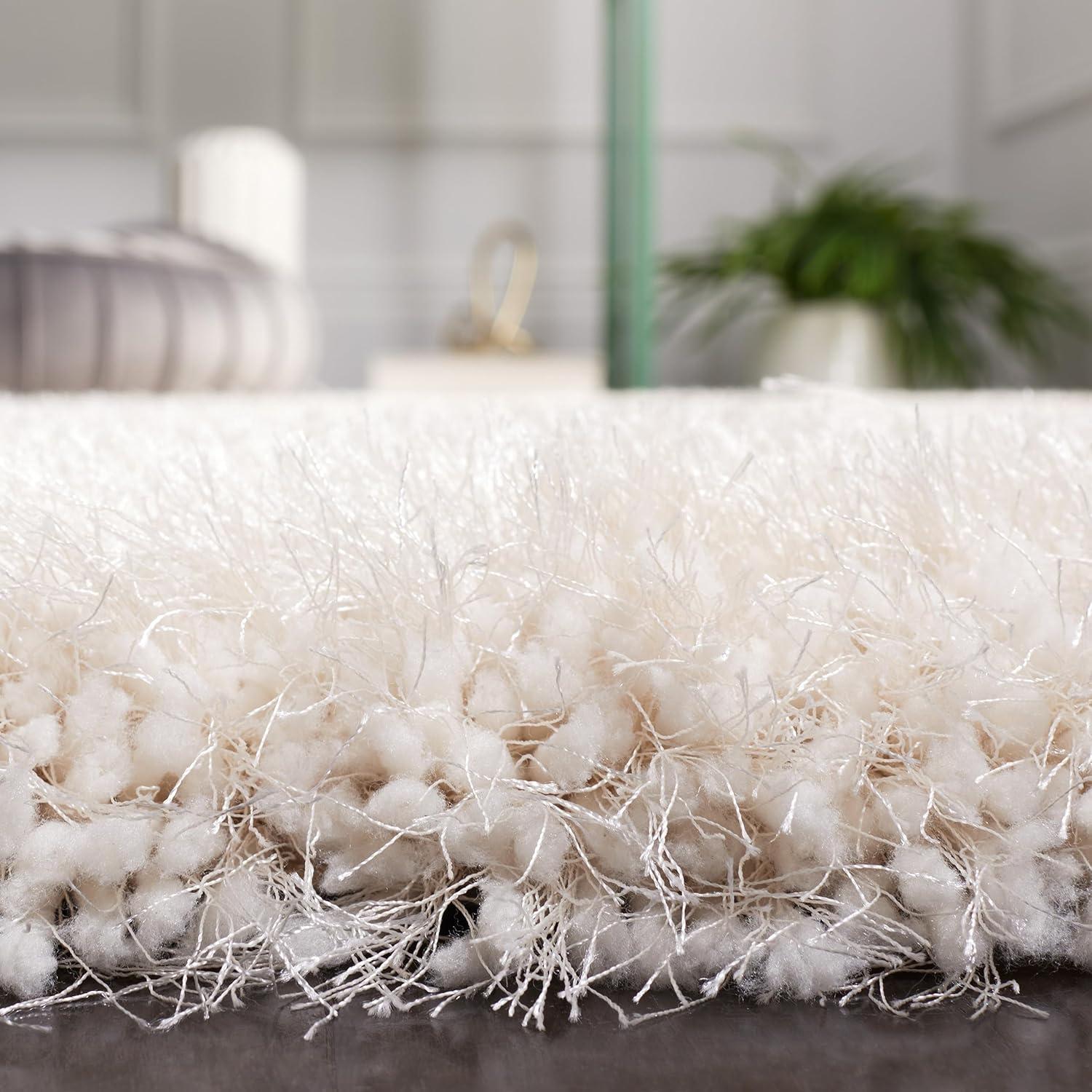 image:imageSAFAVIEH Luxe Shag Collection Area Rug 5 x 8 Ivory Handmade Glam 32inch Thick Ideal for High Traffic Areas in Living Room Bedroom SGX160ABone