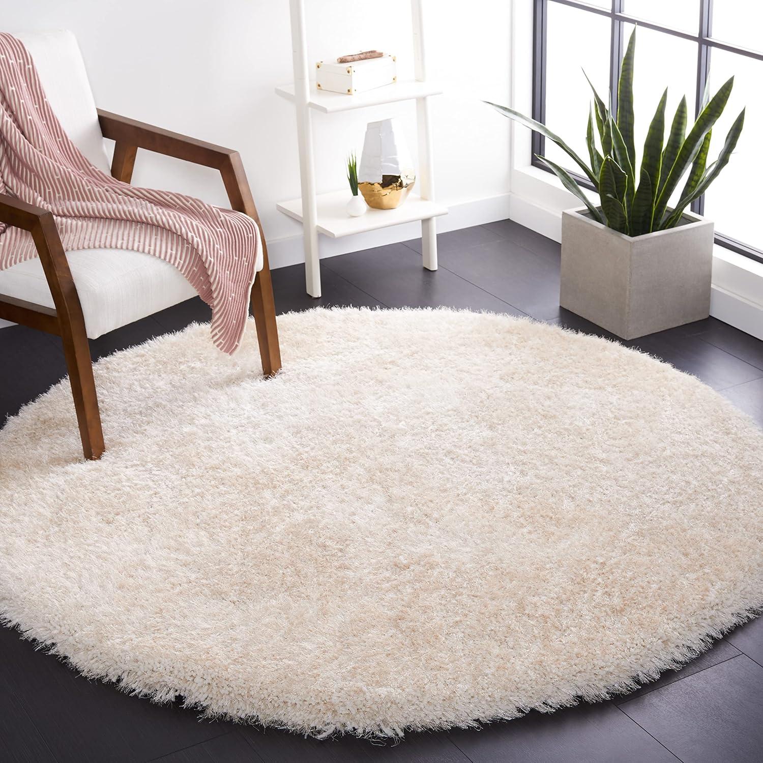 image:imageSAFAVIEH Luxe Shag Collection Area Rug 5 x 8 Ivory Handmade Glam 32inch Thick Ideal for High Traffic Areas in Living Room Bedroom SGX160ABone