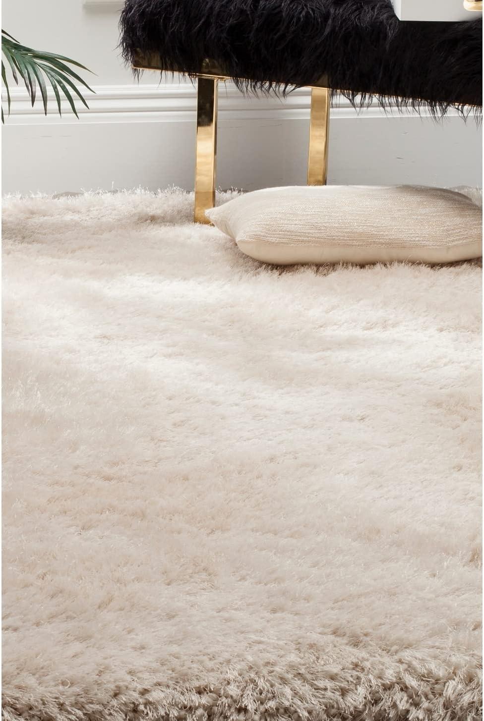 image:imageSAFAVIEH Luxe Shag Collection Area Rug 5 x 8 Ivory Handmade Glam 32inch Thick Ideal for High Traffic Areas in Living Room Bedroom SGX160ABone