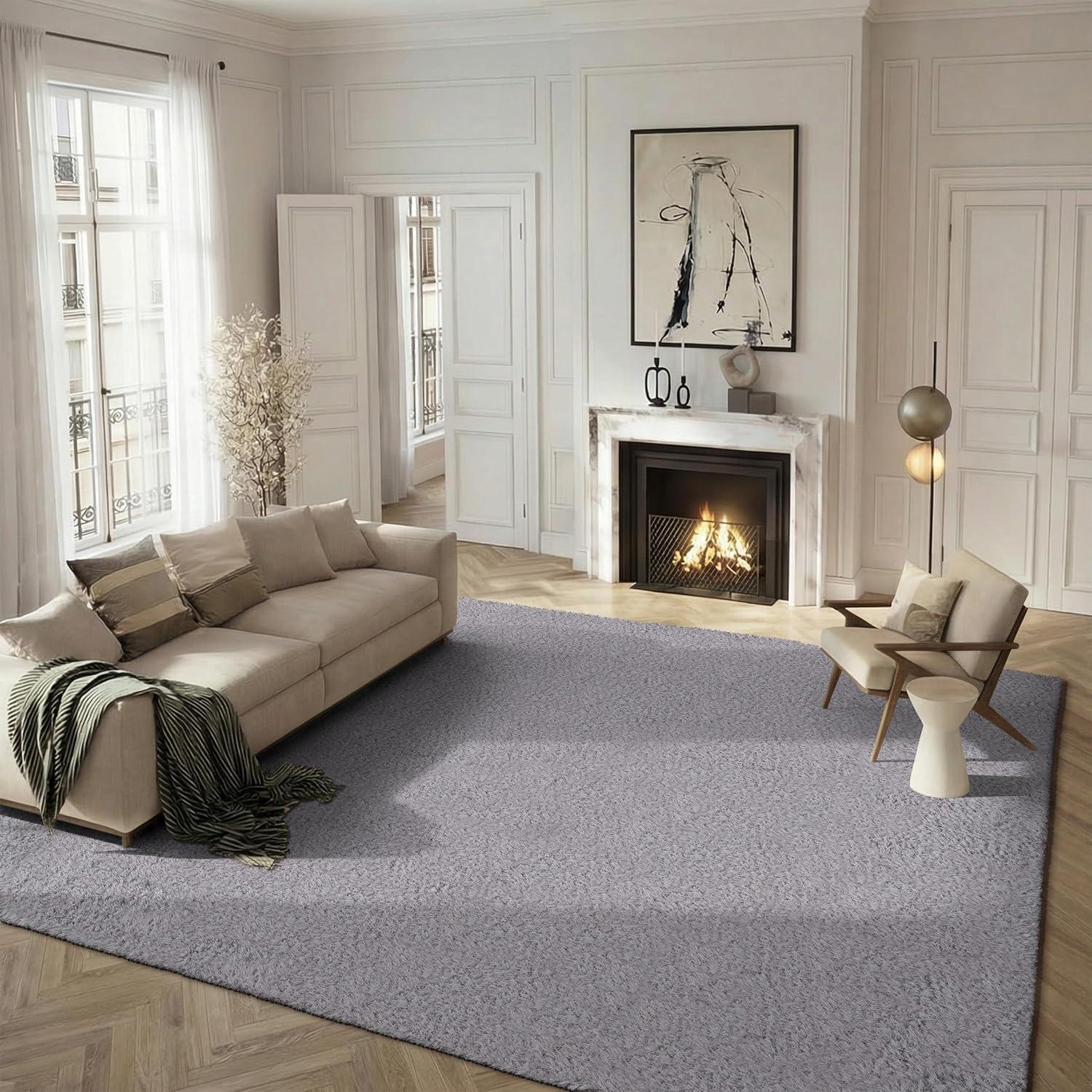 image:imageSAFAVIEH Luxe Shag Collection Area Rug 5 x 8 Ivory Handmade Glam 32inch Thick Ideal for High Traffic Areas in Living Room Bedroom SGX160AGrey