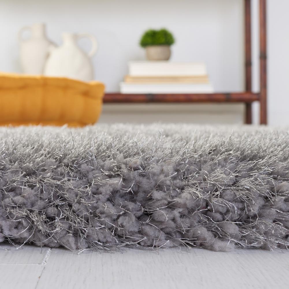 image:imageSAFAVIEH Luxe Shag Collection Area Rug 5 x 8 Ivory Handmade Glam 32inch Thick Ideal for High Traffic Areas in Living Room Bedroom SGX160AGrey