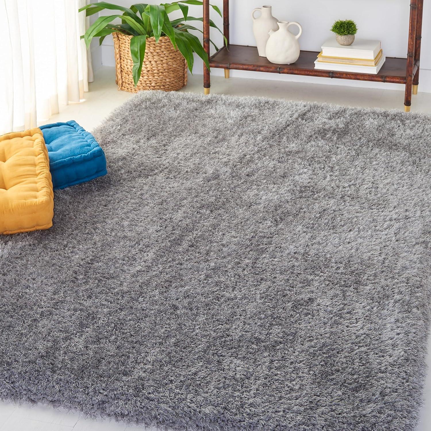 image:imageSAFAVIEH Luxe Shag Collection Area Rug 5 x 8 Ivory Handmade Glam 32inch Thick Ideal for High Traffic Areas in Living Room Bedroom SGX160AGrey