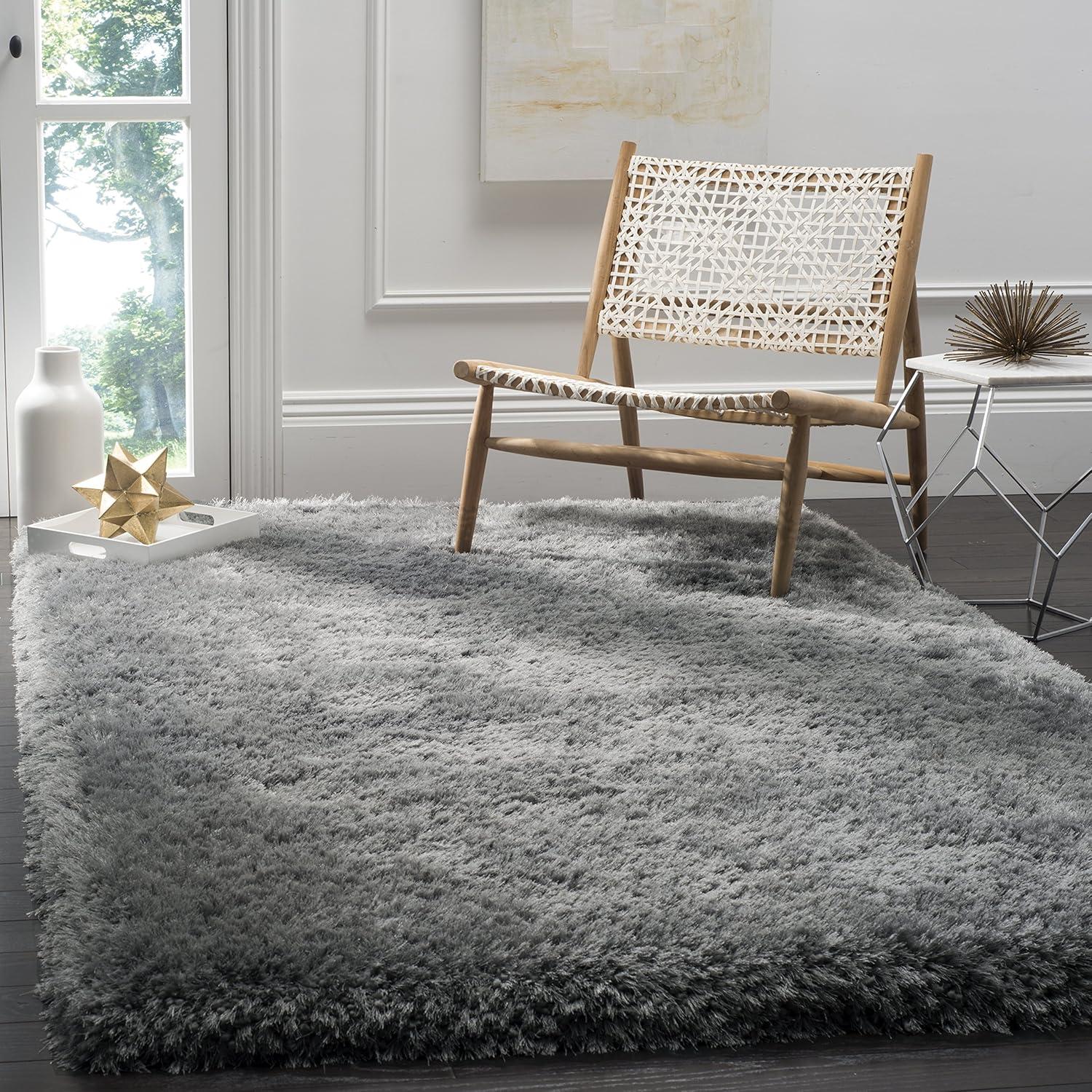 image:imageSAFAVIEH Luxe Shag Collection Area Rug 5 x 8 Ivory Handmade Glam 32inch Thick Ideal for High Traffic Areas in Living Room Bedroom SGX160AGrey