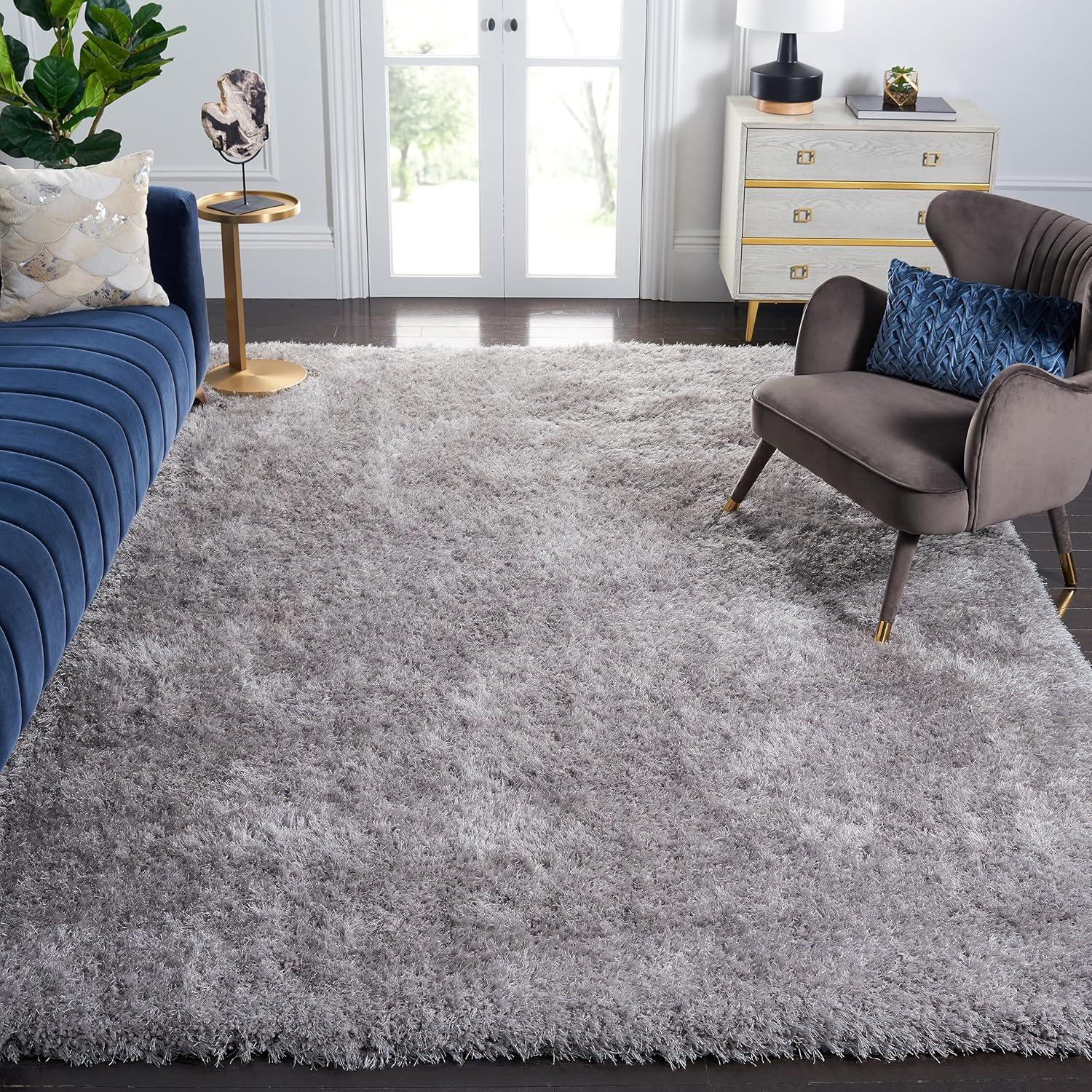 image:imageSAFAVIEH Luxe Shag Collection Area Rug 5 x 8 Ivory Handmade Glam 32inch Thick Ideal for High Traffic Areas in Living Room Bedroom SGX160AGrey