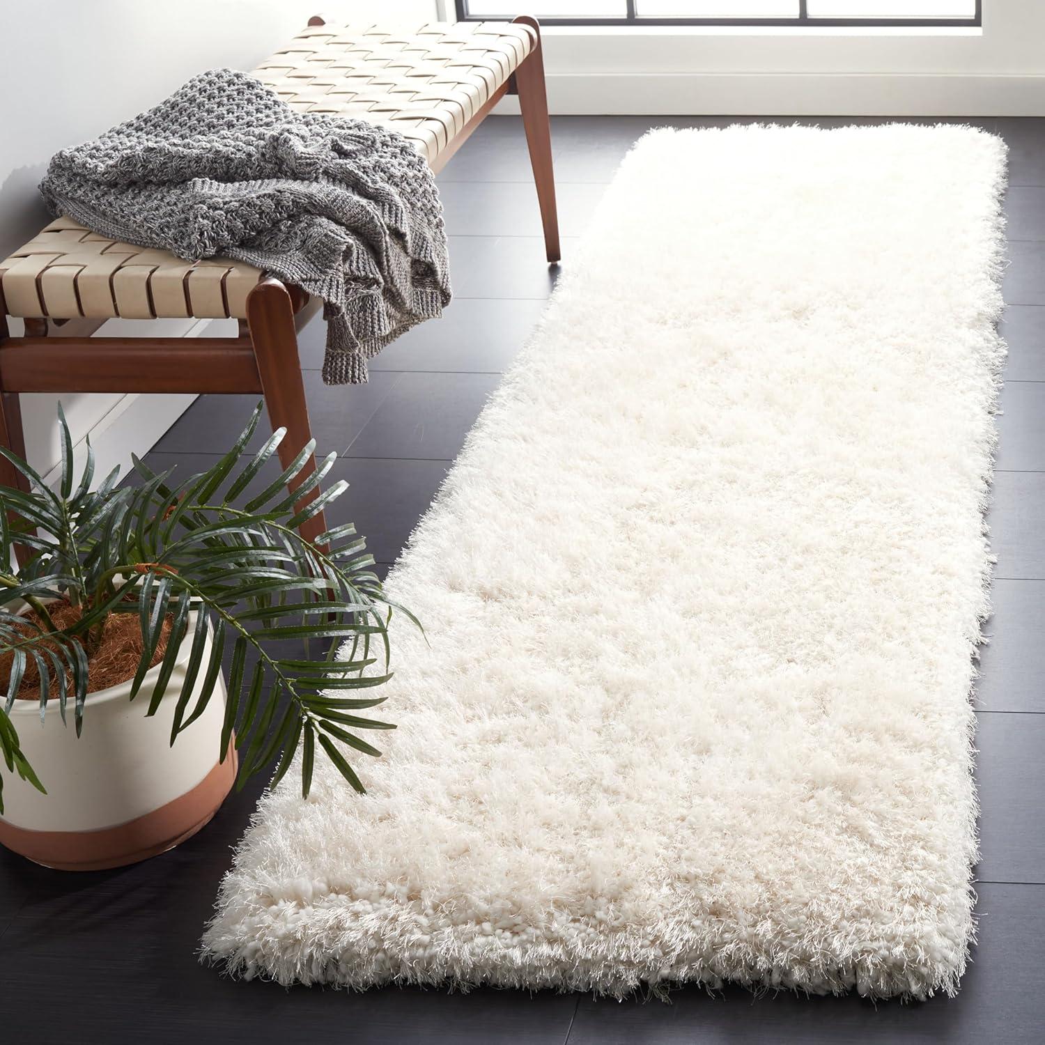 image:imageSAFAVIEH Luxe Shag Collection Area Rug 5 x 8 Ivory Handmade Glam 32inch Thick Ideal for High Traffic Areas in Living Room Bedroom SGX160AIvory
