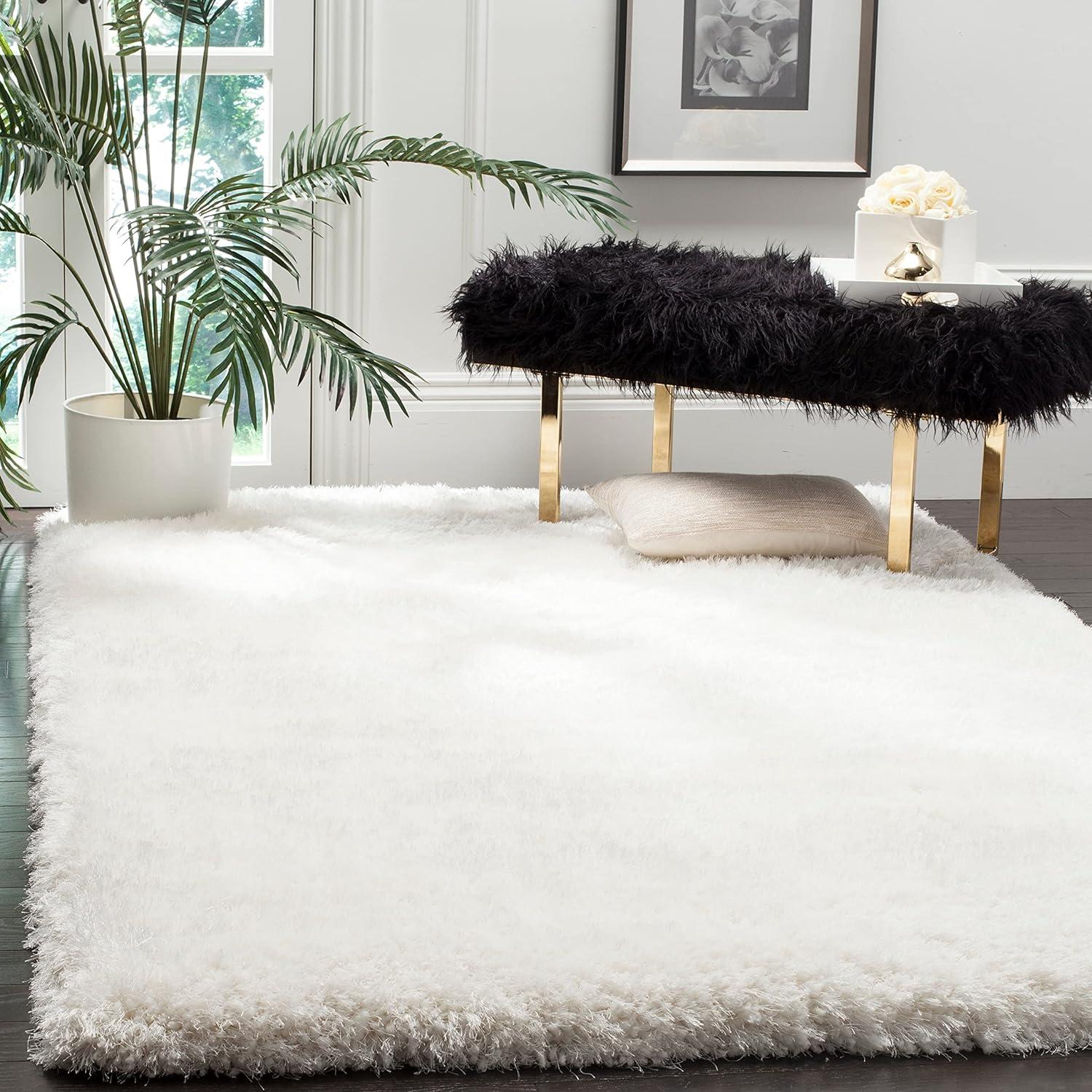 image:imageSAFAVIEH Luxe Shag Collection Area Rug 5 x 8 Ivory Handmade Glam 32inch Thick Ideal for High Traffic Areas in Living Room Bedroom SGX160AIvory