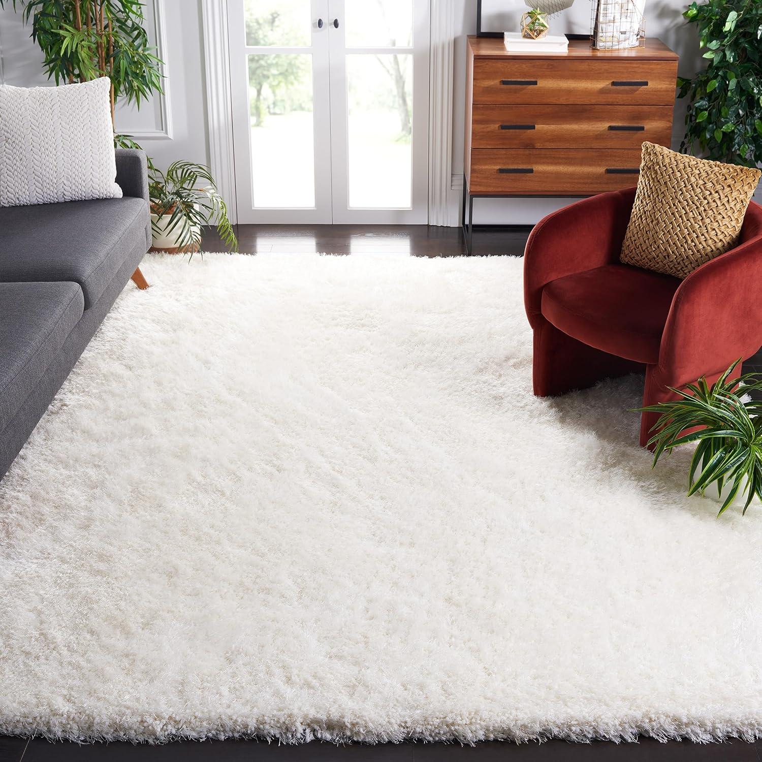 image:imageSAFAVIEH Luxe Shag Collection Area Rug 5 x 8 Ivory Handmade Glam 32inch Thick Ideal for High Traffic Areas in Living Room Bedroom SGX160AIvory
